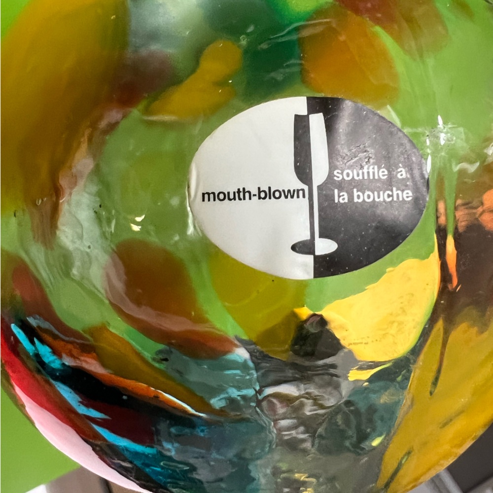 Blown Glass Ball ORB  4” studio artist  gallery handmade Art slag mouth handmade